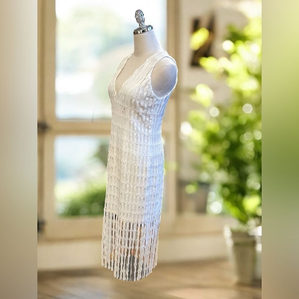 NWT Monique Lhuillier Embroidered Fringe Midi Cocktail Dress - Picture 5 of 16